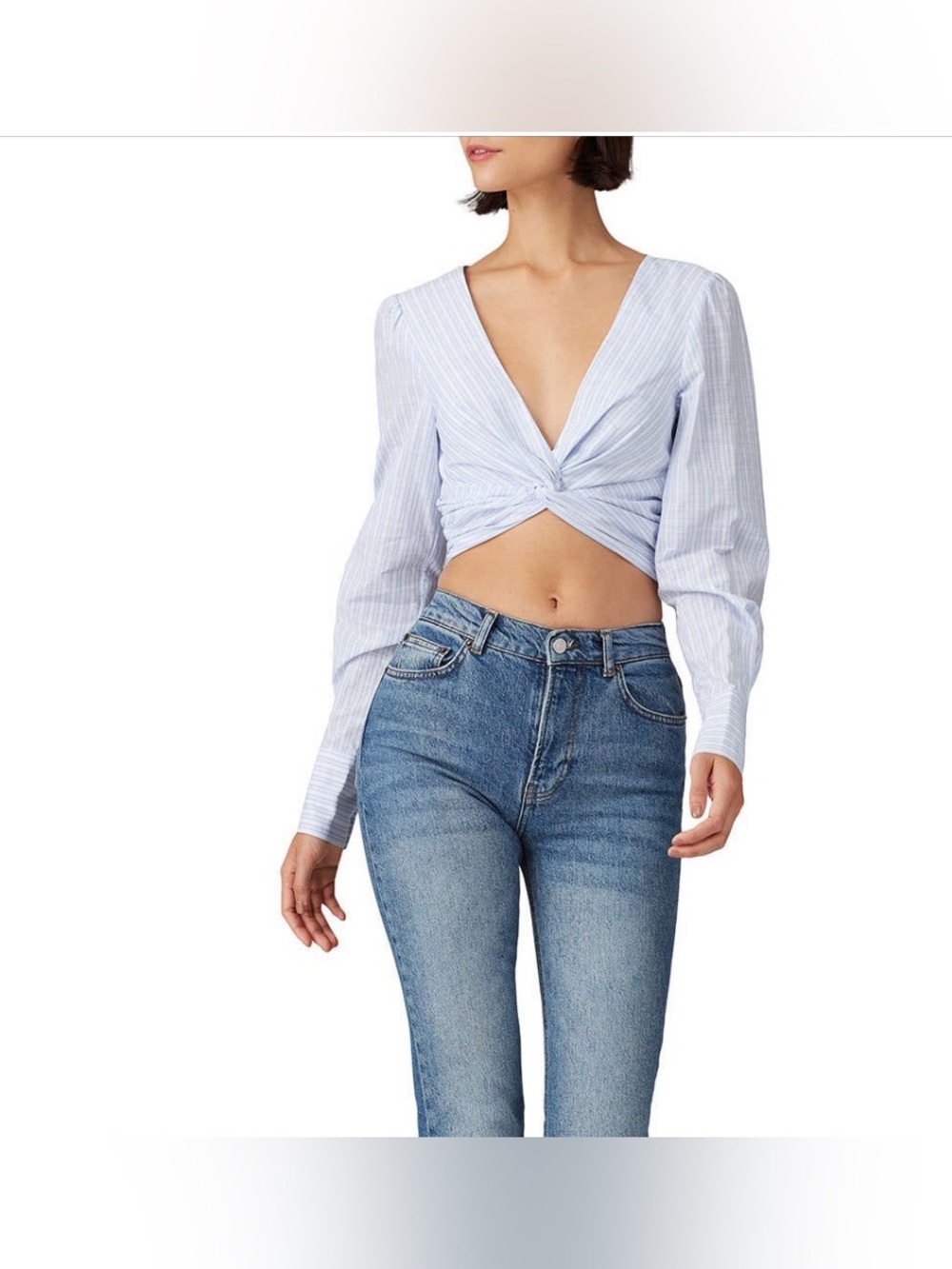 Marissa Webb~Karlee Blue Pinstripe Twist-Front Crop Top~Size Small~$275~